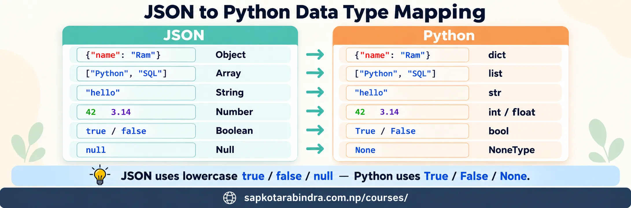 Comparison of JSON and Python Dictionary